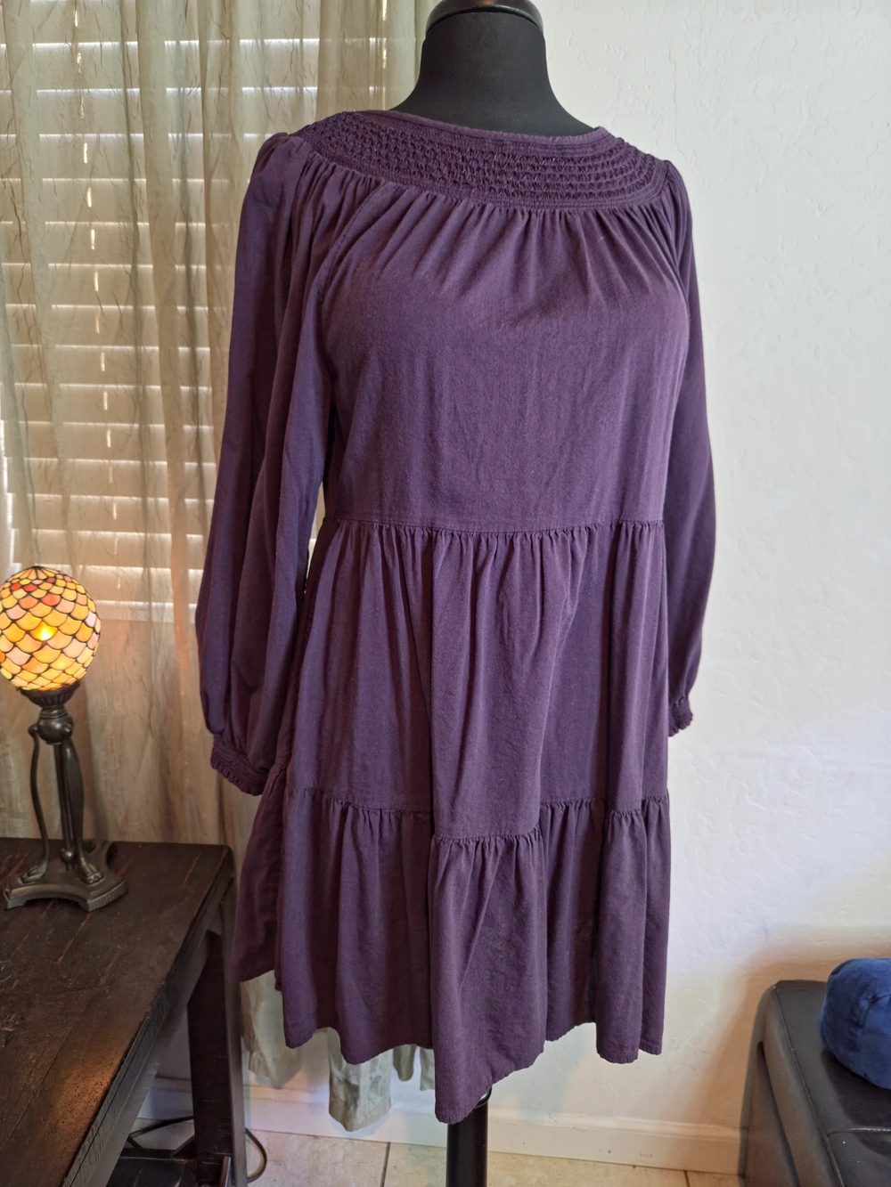 Old Navy Purple Long Sleeve Tiered Smocked Yoke Dress NWOT #0362